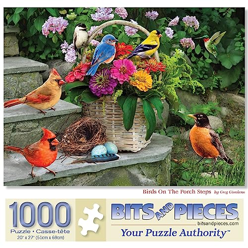 Bits and Pieces – 1000 Piece Jigsaw Puzzle for Adults – Birds On The Porch Steps - Flowers Jigsaw Puzzle by Greg Giordano, Completed Puzzle Size: 18" x 24" - size: 1000 Piece Puzzle