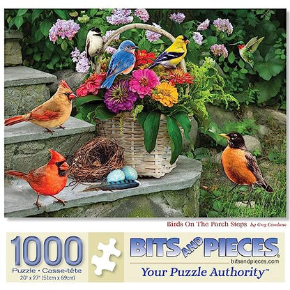 Bits and Pieces – 1000 Piece Jigsaw Puzzle for Adults – Birds On The Porch Steps - Flowers Jigsaw Puzzle by Greg Giordano, Completed Puzzle Size: 18" x 24" - size: 1000 Piece Puzzle