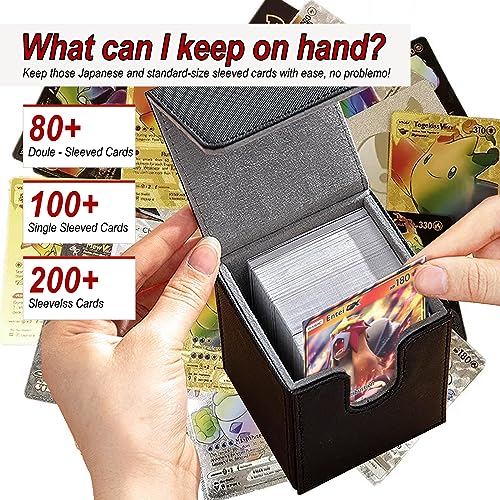 MTG Card Deck Box For Commander Deck Box With 2 Dividers, Card Storage Box Fits 100+ Single Sleeved Cards, PU Leather Strong Magnet Card Deck Case Holder for Magic Yugioh TCG (Black) - color: Black