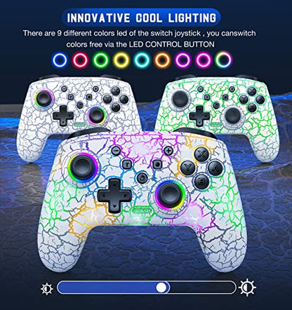 Gammeefy Switch Controller, Wireless Switch Pro Controller for Nintendo Switch/Lite/OLED, 9 Color Adjustable LED Switch Remote Compatible with PC/Android/IOS with Programmable Function (White) - color: White