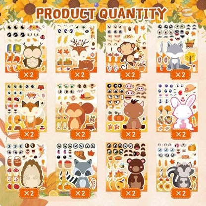 24 Sheets Fall Stickers, Make-a-face Sticker, Fall Animal Stickers | for Kids Make Your Own Animal Mix and Match Sticker Sheets Kids Party Favor Supplies Craft - style: Fall Animal