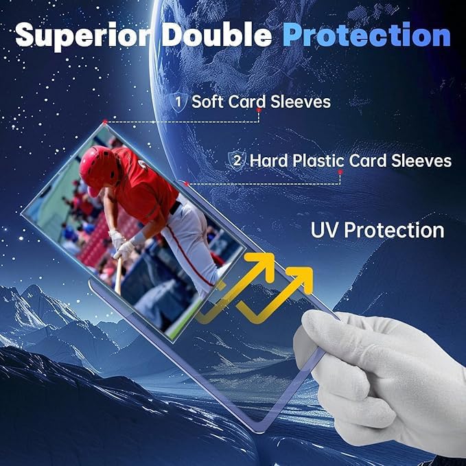 200 Card Sleeves Hard Plastic, Sports Card Holder, Baseball Cards Protectors for Trading TCG MTG PKM Game Cards (100 Hard Sleeve + 100 Soft Sleeve)