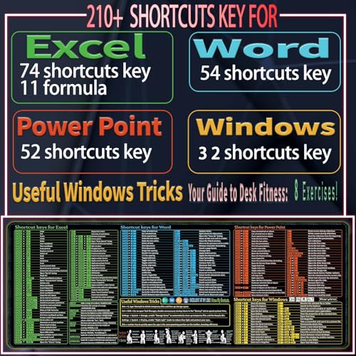 Excel/Word/Power Point/Windows Mouse pad,Non-Slip&Waterproof Large Gaming Office pc Desk mat(XXL 35.4x15.8 in),Over 200 Keyboard Shortcuts Mousepad - size: 35.4L x 15.8W inches