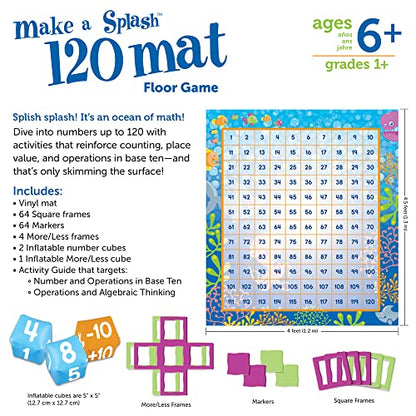 Learning Resources Make a Splash 120 Mat Floor Game - Math Manipulatives, Addition and Subtraction Board Games , Classroom Must Haves, Homeschool Supplies, Montessori Gifts for Boys and Girls