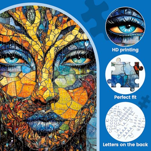 500 Piece Puzzles for Adults, Mosaic Tree Faced Woman Jigsaw Puzzles, Stained Glass Art Puzzle, Birthday for Men, Women, and Seniors, Fun and Challenging Puzzle, 20.5x15 in - style: Colorful Mosaic