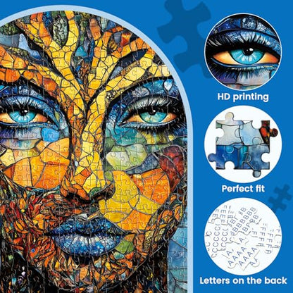 500 Piece Puzzles for Adults, Mosaic Tree Faced Woman Jigsaw Puzzles, Stained Glass Art Puzzle, Birthday for Men, Women, and Seniors, Fun and Challenging Puzzle, 20.5x15 in - style: Colorful Mosaic