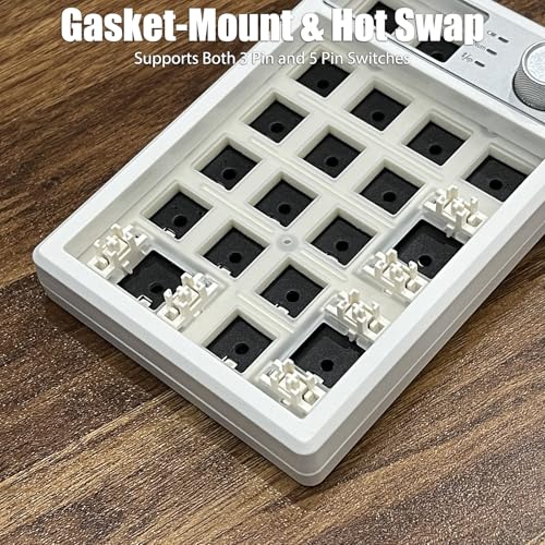 Wireless Mechanical Numpad Barebones Kit, Gasket Programmable DIY | Macro Numeric Keyboard, 19-Key Custom Number Pad with Metal Volume Knob, Hot Swappable, RGB Backlit, NKRO for Win/Mac, White - color: Barebones Kit