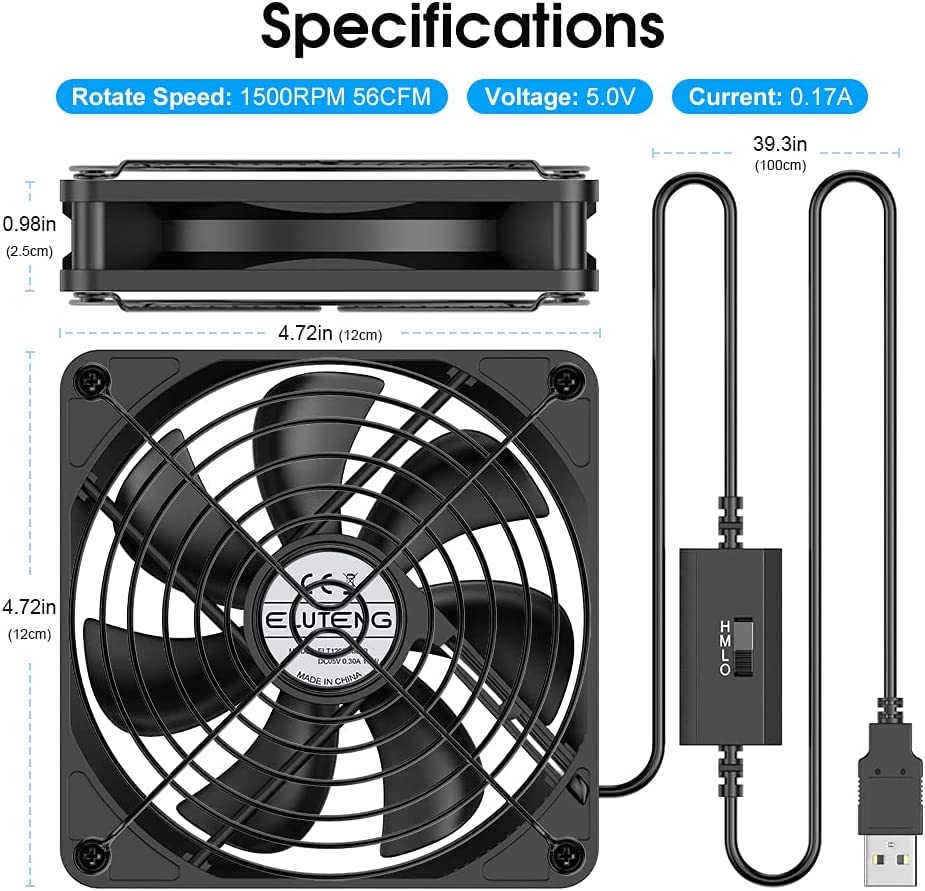 ELUTENG 120mm Fan With 3 Speed 5V USB Powered Case Fan 1500PRM Gaming PC Portable Cooling Suitable for Tablet TV Receiver Router DVR Play Station Xbox Computer and More - size: 120mm USB Speed Fan Standard
