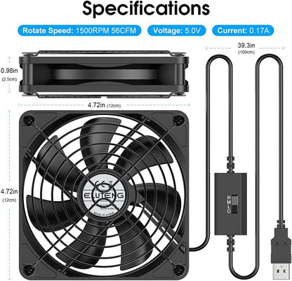 ELUTENG 120mm Fan With 3 Speed 5V USB Powered Case Fan 1500PRM Gaming PC Portable Cooling Suitable for Tablet TV Receiver Router DVR Play Station Xbox Computer and More - size: 120mm USB Speed Fan Standard