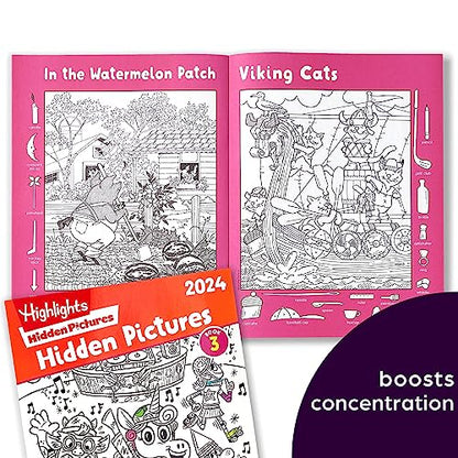 Highlights for Children Hidden Pictures 2024 Activity Books for Kids Ages 6 and Up, 4-Book Set of Travel-Friendly Screen Free Seek and Find Fun, Books Double as Coloring Books