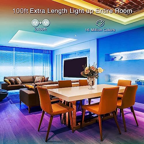 hyrion 100 ft Bluetooth LED Strip Lights,Music Sync Color Changing Lights Strip,5050 RGB Tape Lighting with Remote,Smart Phone App Control for Bedroom,Bar,Room DIY (APP+Remote) | Music Sync Color Changing Lights Strip, 5050 RGB Tape Lighting with Remote,