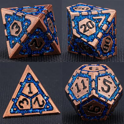 DND Metal Dice Set, Polyhedral Dice Set for RPG D&D Dice with Cracks Dungeons and Dragons Dice Set for RPG TTRPG D&D Die with Gift Case - color: Copper and Blue