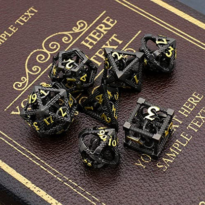 DND Dice Set,3D Octopus Hollow Metal 7-Die,Black | Lightweight Copper Dice,Easy-to-Read Numbers,Gift Box & Velvet Bag for DND RPG Players - color: Cthulhu Black