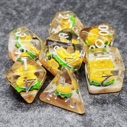 Sage's Portal Familiars and Reagents Resin DND Dice Set Polyhedral Dice Set for Dungeons and Dragons RPG Tabletop TTRPG (Hamburger) - color: Hamburger