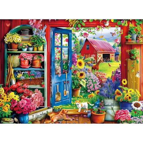 300 Pieces Puzzle for Adults | Flowers House Puzzle | Recycled Cardboard Large Piece Jigsaw Puzzles 300 Pieces | Challenging Game Home Decor Birthday Party Gift Toy 20.5 * 15 inch - style: FLowers House