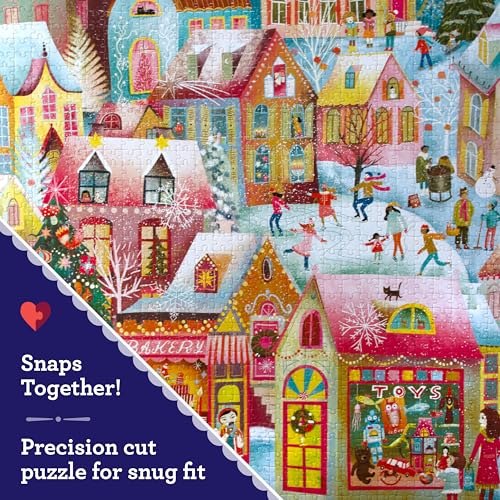 eeBoo Holiday Village 1000 Piece Square Jigsaw Puzzle, 23" x 23" | Double coated, sturdy & dust free pieces with a satisfying snap. Includes full color reference insert. Vibrant, original art - style: Holiday Village piece Puzzle