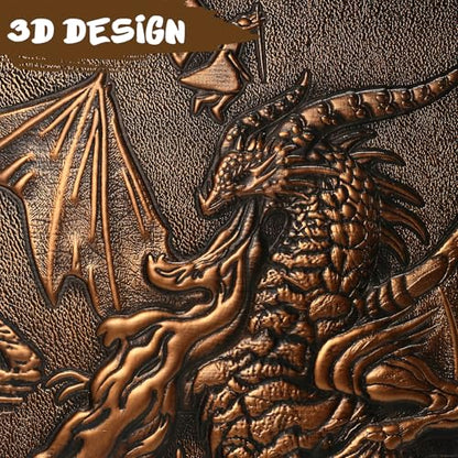 DNDND DM Screen 3D Faux-Leather Embossed Dragon with Four-Panel Pockets, DND Master Screen with Gorgeous Gift Flet Case for D&D Dungeons and Dragon Tabletop Game (Copper) - color: Copper