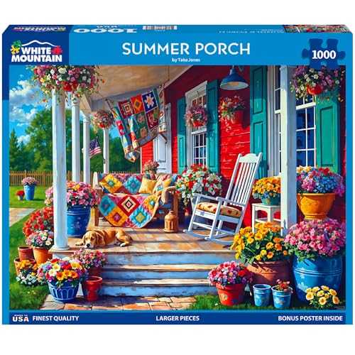 White Mountain 1000 Piece Jigsaw Puzzle Cozy Farm House, Summer Porch | Large Pieces, Gift for Adults and Family, 24"x30" in