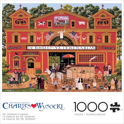 Buffalo Games - Charles Wysocki Dr. Bonkley's Family - 1000 Piece Puzzle | Art by Charles Wysocki, Frameable Art, Made in USA, Recycled Board, Includes Poster, Challenging, intermediate to expert