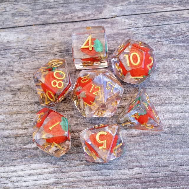 Sage's Portal Familiars and Reagents Resin DND Dice Set Polyhedral Dice Set for Dungeons and Dragons RPG Tabletop TTRPG (Magic Strawberries) - color: Magic Strawberries