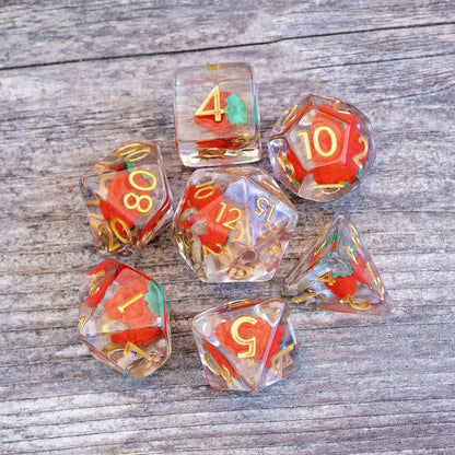 Sage's Portal Familiars and Reagents Resin DND Dice Set Polyhedral Dice Set for Dungeons and Dragons RPG Tabletop TTRPG (Magic Strawberries) - color: Magic Strawberries