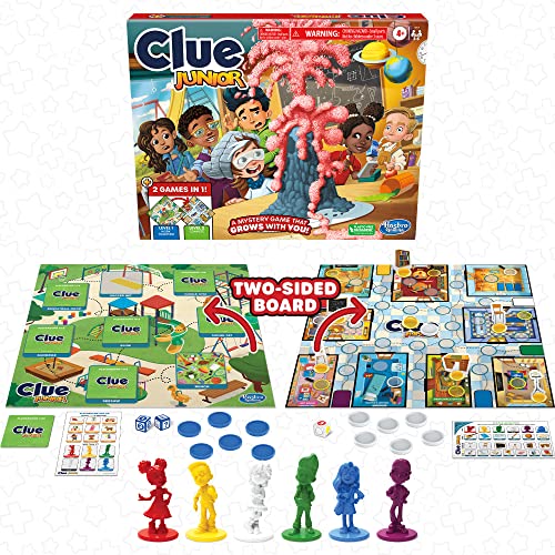 Hasbro Gaming Clue Junior Board Game | 2-Sided Gameboard, 2 Games in 1 | 2 to 6 Players | Mystery Games for Kids | Back to School Gifts | Classroom Preschool Games | Ages 4+