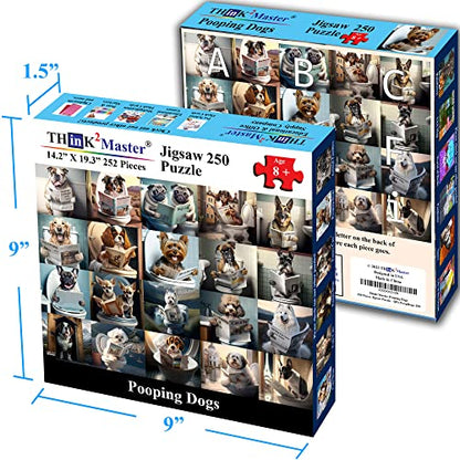 Think2Master Pooping Dogs 250 Pieces Jigsaw Puzzle Featuring heartwarming Puppies and Dogs. Perfect Bathroom Decoration, White Elephant Gag Gift. Fun Puzzle for Adults & Seniors Size: 14.2” X 19.3” - style: Pooping Dogs
