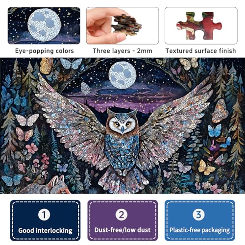 1000 Piece Jigsaw Puzzle for Adults, Glow-in-The-Dark Owl Puzzle | Enchanted Moonlit Forest Puzzle with Butterflies and Foxes, Challenging Nature-Themed Brain Teaser Game, 26.6x19.2 in - color: Moonlit Guardian Owl