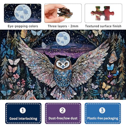 1000 Piece Jigsaw Puzzle for Adults, Glow-in-The-Dark Owl Puzzle | Enchanted Moonlit Forest Puzzle with Butterflies and Foxes, Challenging Nature-Themed Brain Teaser Game, 26.6x19.2 in - color: Moonlit Guardian Owl