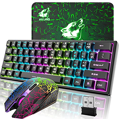 60% Mechanical Gaming Keyboard Mini 68 Keys Anti-Ghosting Wired Type C Chroma RGB 18 Backlit Effects,Lightweight Gaming Mosue 6400DPI Honeycomb Optical,128 PBT Pudding Keycaps for PC Gamers(White)