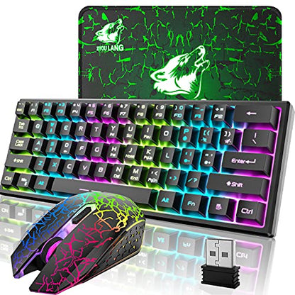 60% Mechanical Gaming Keyboard Mini 68 Keys Anti-Ghosting Wired Type C Chroma RGB 18 Backlit Effects,Lightweight Gaming Mosue 6400DPI Honeycomb Optical,128 PBT Pudding Keycaps for PC Gamers(White)