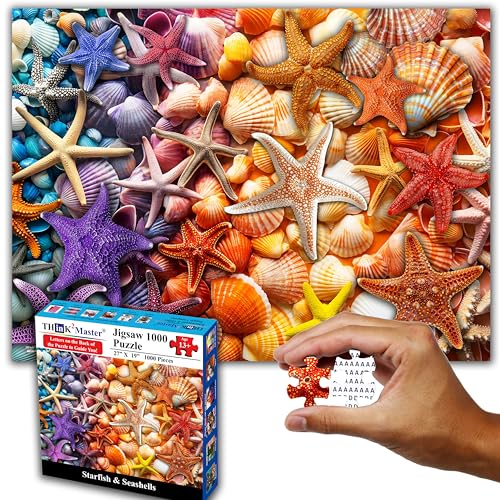 Think2Master Colorful Rainbow of Starfish & Seashells 1000 Pieces Large Format Jigsaw Puzzle for 13+, Teens, Adults & Families. Beautiful Vibrant Illustration Artwork Size: 26.8” X 18.9” - style: Starfish & Seashells
