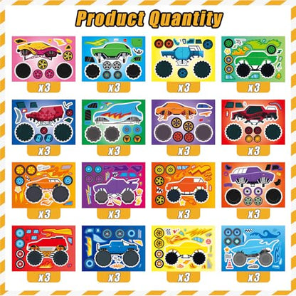 48 Sheets Create Monster Truck of Dreams Stickers, Make Your Own Stickers for Boys and Girls, Travel Sticker Books, Party Favors, Birthday, Home, School and Activities Gifts for Kids Ages 3+ - style: Monster Car