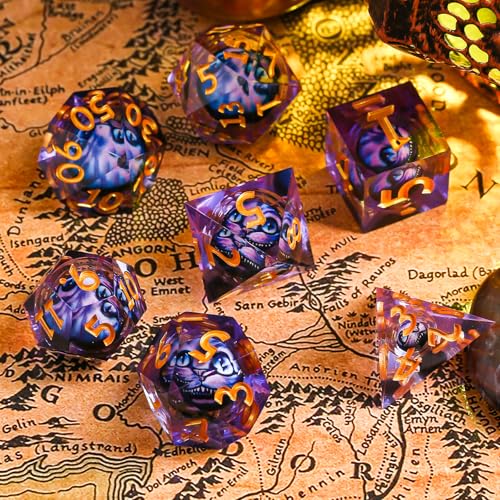 DND Dice Set Dungeons and Dragons Dice, 7 Piece Liquid Core Eye Dice Set D&D Dungeons and Dragons Sharp Edge Resin Dice with Gift Box, Polyhedral Role Playing RPG Dice D20 D12 D10 D8