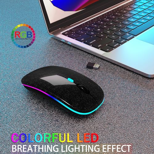 AIKOKOK Wireless Bluetooth Mouse, Rechargeable Dual Mode Mouse, Pearl Black | BT 5.2 & 2.4G USB Receiver, 3 Adjustable DPI,LED Lights,Slim,Silent,Portable Computer Mouse for Laptop,PC,MacBook,iPad,Tablet - color: Pearl Black