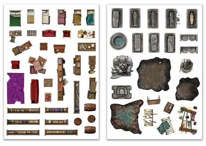 Add On Scenery for RPG Maps Dungeon Extras, Ages 14+, 2-10 Players | Reusable Dungeon Static Clings Pack 90+, RPG Battle Map Decals for Tabletop Games