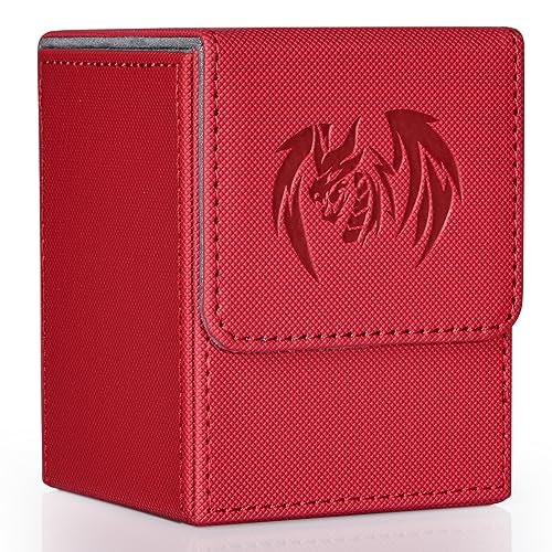 UAONO Card Deck Box for Yugioh MTG Cards, 100+ Deck Case with 2 Dividers Fits TCG CCG, PU Leather Card Storage Box Compatible with Collectible Trading Cards (Red, Sky Dragon) - color: A1-Red