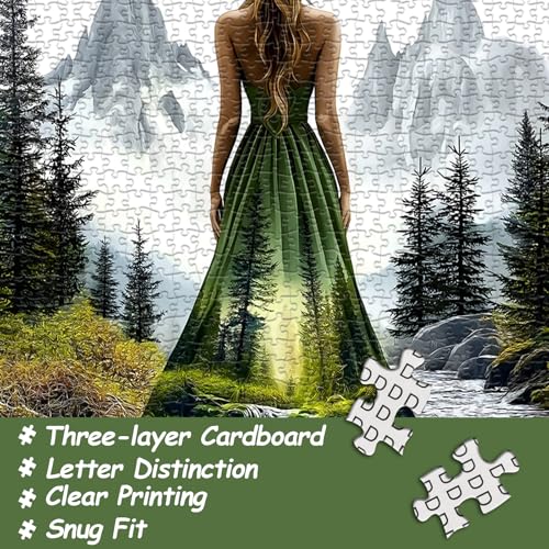 Impossible Puzzles for Adults 1000 Pieces, Woman Forest Landscape Puzzles, Mountain River Nature Puzzle, Beautiful Lady Mountain Jigsaw Puzzle Scenery - style: Verdant Muse puzzle