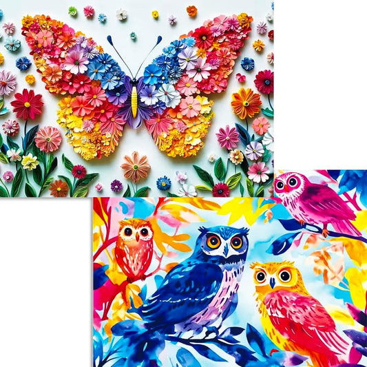 Jigsaw Puzzles 1000 Pieces for Adults, 2 Pack Floral Butterfly & Owl Theme, Colorful Bird Puzzles, Challenging Puzzles for Family Game Night, Ideal for Home Decor - style: Butterfly&Owls