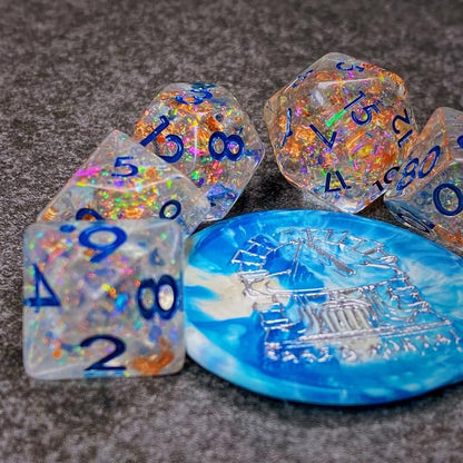 Sage’s Portal Cantrips DND Dice Set - Round Edge Resin 7-PC Polyhedral DND Dice Set for Dungeons and Dragons D&D RPG Tabletop TTRPG (Glitter Copper) - color: Glitter Copper