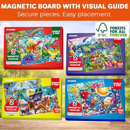 QUOKKA Magnetic Puzzles for Kids Ages 4-6 – 100 PCS Magnetic Puzzle Book for Toddlers 3-5 – 2 Puzzles & 2 Spot The Difference Maps – Search & Find Travel Games – Activity Book Bugs & Polar Animals - color: Bugs 100pcs