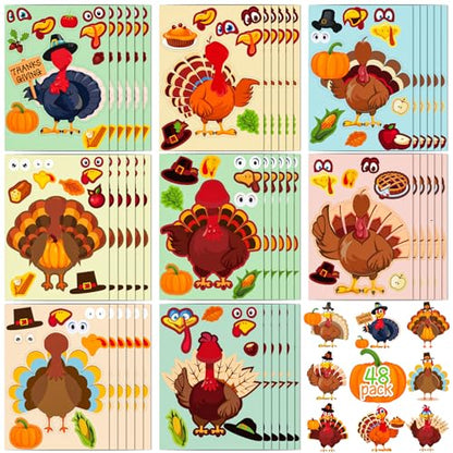 48 Sheets Thanksgiving Stickers for Kids Bulk Cute Holiday Stickers Funny DIY Crafts Activities Party Favors Game Gifts for Boys Girls - style: Thanksgiving