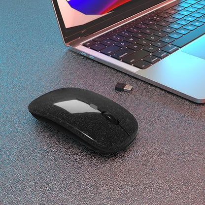 AIKOKOK Wireless Bluetooth Mouse, Rechargeable, Dual Mode Bluetooth 5.2 & 2.4G USB, LED Lights, Slim, Silent, Portable Computer Mouse for Laptop, PC, MacBook, iPad, Tablet (Bright Black) - color: Bright Black