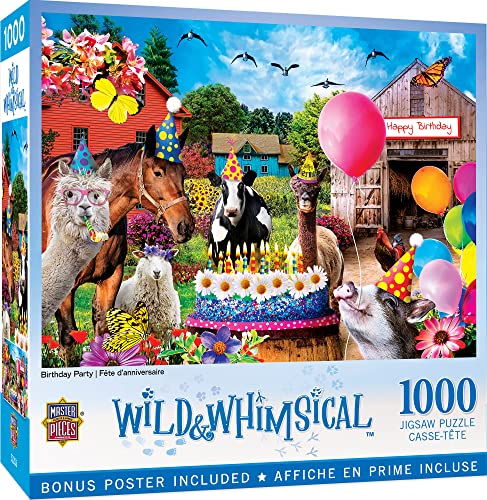 MasterPieces - 1000 Piece Jigsaw Puzzle, Birthday Party, Funny Animals, Activity for Adults, Family, Kids, Matte Finish, 19.25" x 26.75" - style: Birthday Party