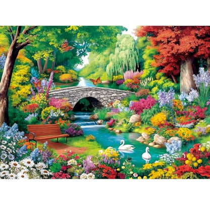 300 Piece Puzzle for Adults,Riverside Animal Puzzle for Kids Teen Adults,Spring Flower Landscape Jigsaw Puzzle 300 Piece,Interlock Perfectly Letter on Back,Family Activity Game Nights Gifts,20.5x15 in - color: White Swan