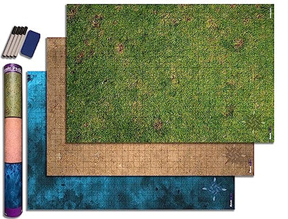 DND Battle Mat Ultimate 3 Pack Starter Set Accessory for RPG Role Playing Games 24" X 36" Ultradurable Non-Staining Dry/Wet Erase Premium Vinyl Battle Grid Terrain Pack 1
