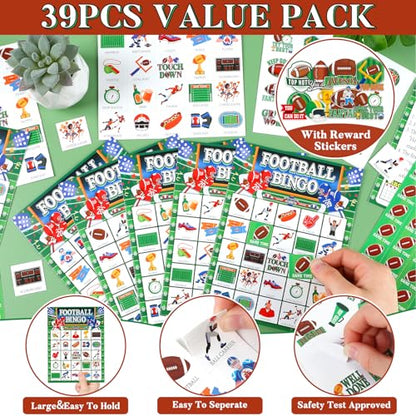 Lonfliness 39Pcs Football Bingo Game for Adults 24 Players American Football Bingo Game Cards with Reward Stickers for Family Friends Large Group Activities Sports Theme Birthday Party Favors - style: Football