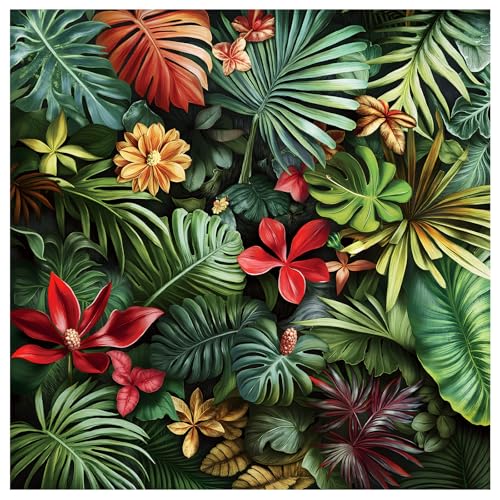 Jigsaw Puzzles for Adults 1000 Pieces, FernLeaf | Tropical Rainforest Jungle with Plants Floral, Challenging Art Puzzle, Square 24x24 Inches - color: Fernleaf