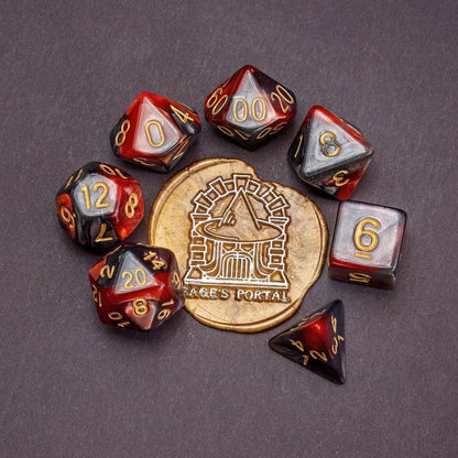 Sage’s Portal Stones DND Dice Set Acrylic Opaque 7-PC Polyhedral DND Dice Set for Dungeons and Dragons D&D Sage’s Cantrips RPG Tabletop TTRPG (Copper/Mica/Gold) - color: Copper/Mica/Gold