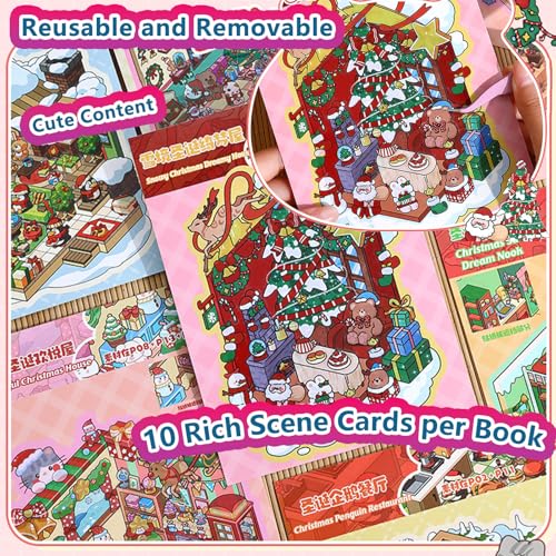 Sticker Book Collection, 10 Sets DIY 3D Sticker Scenes[Medium, Red] | Premium Reusable Craft Kit for Stress Relief, Mix & Match Creative Sets to Make Stickers for Gifts and Therapy - style: M Red Party